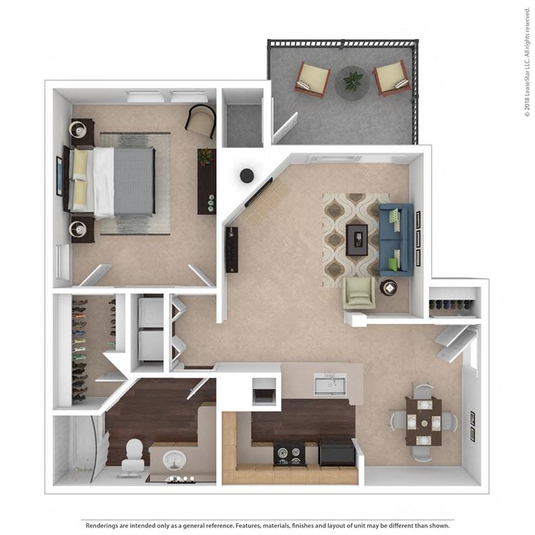 Floor plan for 1 bed, 1 bath, 900 sqft